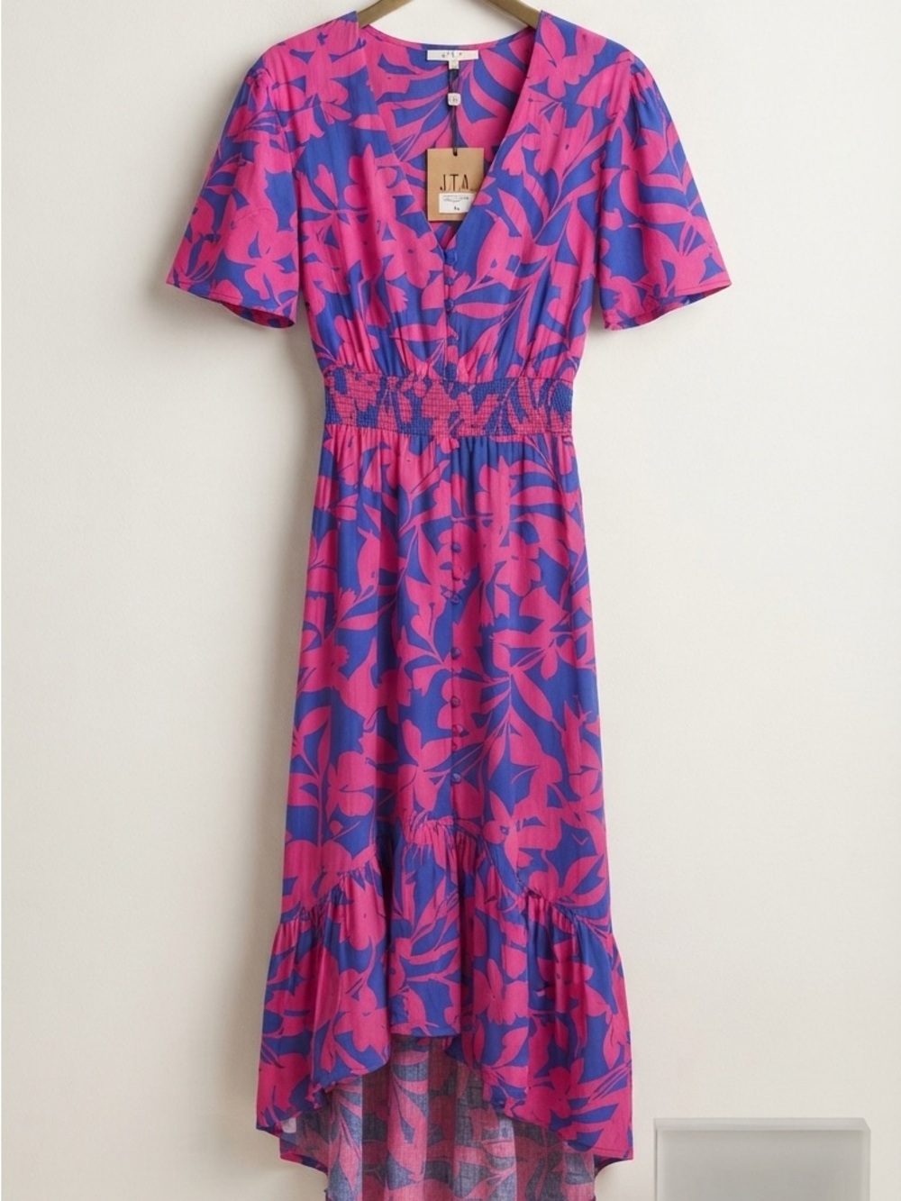 Pink & Blue Floral Midi Dress